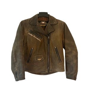 Vintage Women’s Harley Davidson Leather Motorcycle Jacket Brown Nubuck Medium